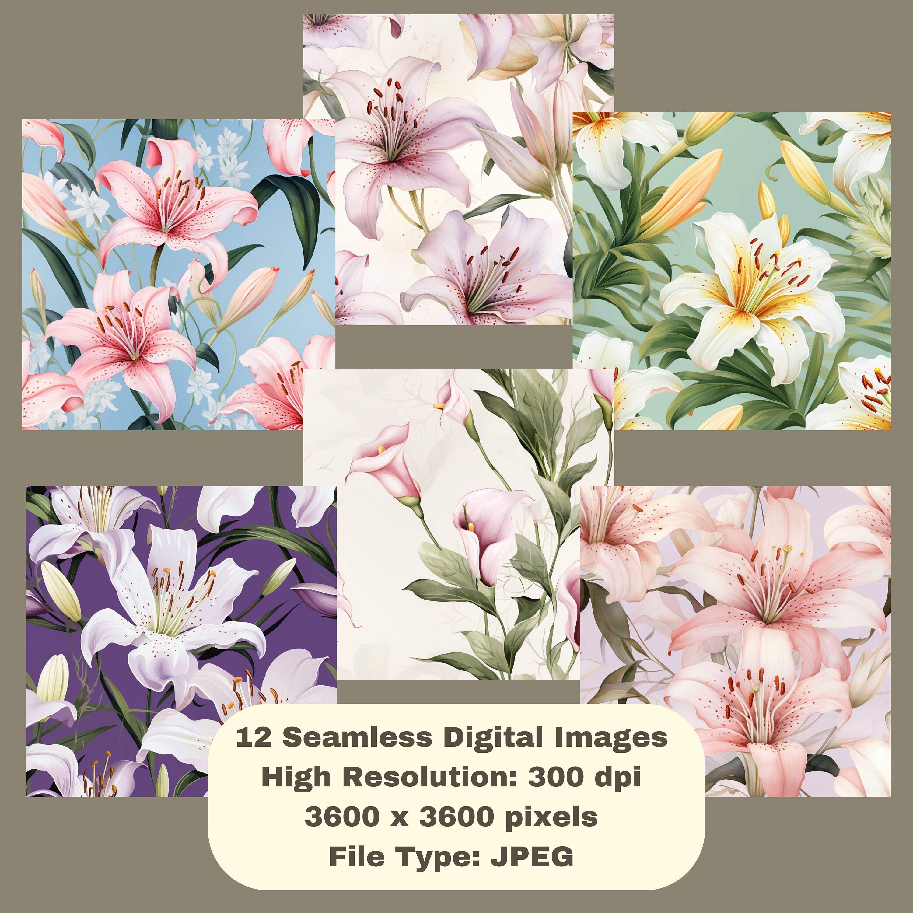 Watercolor Lilies Digital Paper, 12 High Quality Seamless Images ...