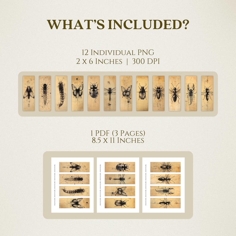 Ink Sketch Insects Printable Bookmarks, High Quality Digital Images ...
