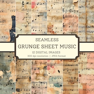 Grunge bladmuziek digitaal papier, naadloze afbeeldingen van hoge kwaliteit, muzikant ongewenste dagboek plakboek/textielontwerpen, achtergronden muzieknoten