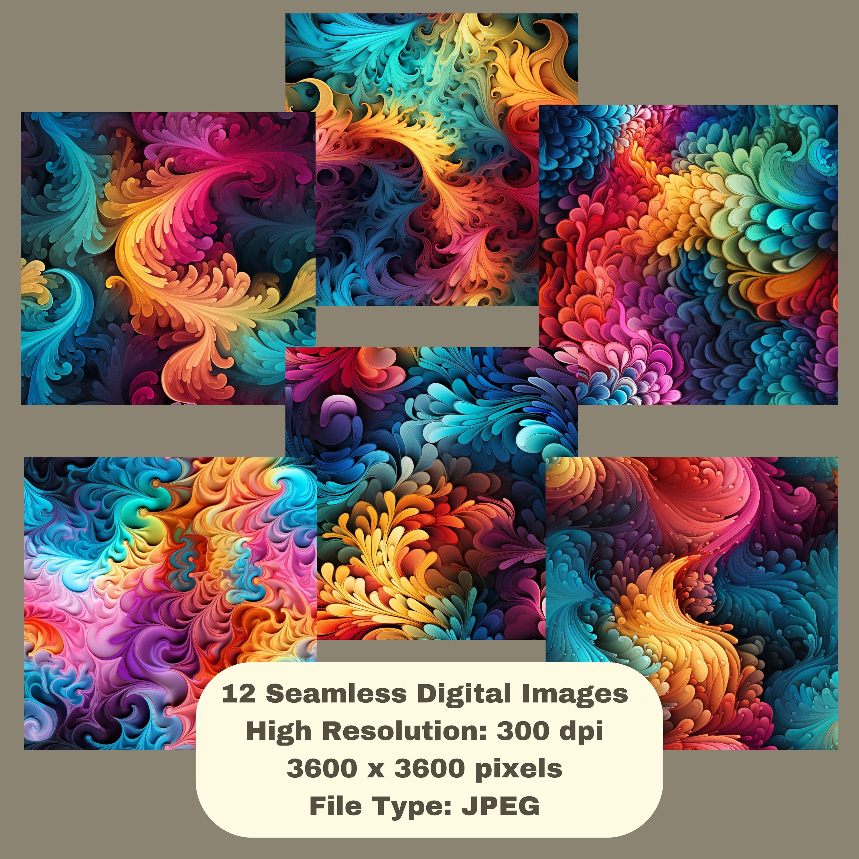 Rainbow Fractals Digital Paper, High Quality Seamless Images, Printable ...