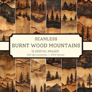 Burnt Wood Mountains Digital Paper, High Quality Seamless Images, Printable Hiking Scrapbook/ Textile Designs, Nature Digital Backgrounds