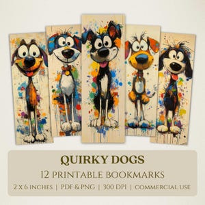 Marque-pages imprimables chiens originaux, images numériques de haute qualité, téléchargement immédiat, cadeau pour les amateurs de club de lecture, dessins colorés pour animaux de compagnie