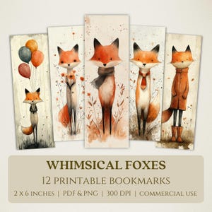 Whimsical Foxes Printable Bookmarks, High Quality Digital Images, Instant Download, Book Club Lover Gift, Vintage-Style Woodland Animals