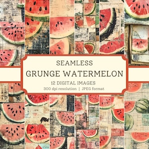 Carta digitale con anguria grunge, immagini di alta qualità senza soluzione di continuità, album di ritagli di diario di cibo spazzatura, design tessile di frutta, sfondi per picnic estivi