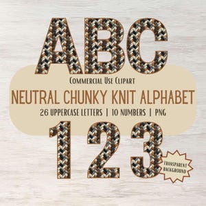 Neutraal grof gebreid alfabet PNG, letters van A tot Z, 0 tot 9 cijfers, hoge resolutie digitale decoratieve letter clipart, transparante achtergrond