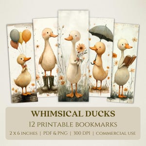 Whimsical Ducks Printable Bookmarks, High Quality Digital Images, Instant Download, Book Club Lover Gift, Quirky Vintage-Style Duckling PNG