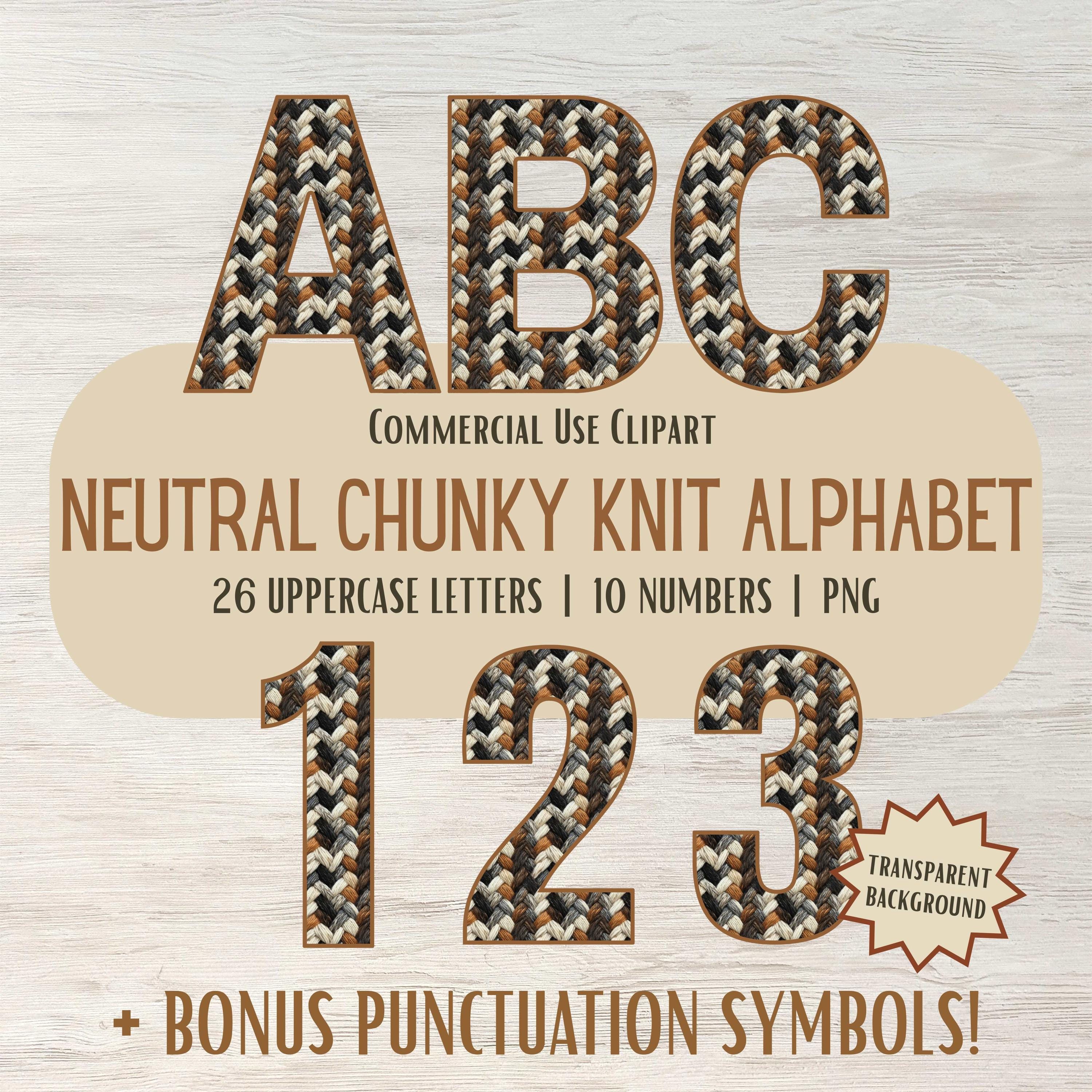 Chunky Script Numbers Neutral Chunky Knit Alphabet PNG, A to Z Letters, 0 to 9 Numbers, High ...