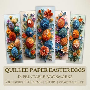 Quilled Paper Easter Eggs Printable Bookmarks, High Quality Digital Images, Instant Download, Book Club Lover Gift, Springtime Flower Garden