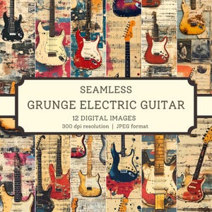 Papel digital de guitarra elétrica grunge, imagens contínuas de alta qualidade, scrapbook de diário de lixo/designs têxteis, fundos digitais musicais