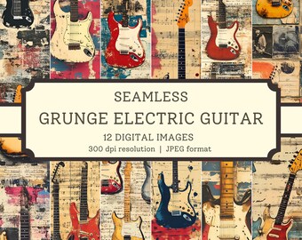 Grunge Electric Guitar Digital Paper, High Quality Seamless Images, Junk Journal Scrapbook/ Textile Designs, Musical Digital Backgrounds