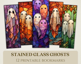Stained Glass Ghosts Printable Bookmarks, High Quality Digital Images, Eerie Book Lover Gift, Spooky Halloween PNG, Haunted Ephemera Prints