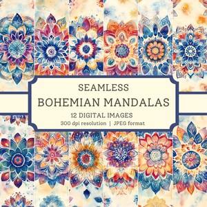 Boho-mandala digitaal papier, naadloze afbeeldingen van hoge kwaliteit, boho behang, caleidoscoop plakboek, textielontwerpen, geometrische achtergronden