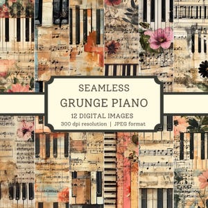 Papel digital de piano grunge, imágenes sin costuras de alta calidad, álbum de recortes/diseños textiles para diarios basura de músicos, fondos digitales musicales