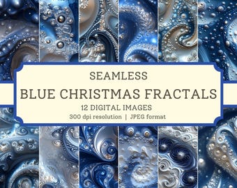 Blue Christmas Fractals Digital Paper, High Quality Seamless Images, Printable Holiday Scrapbook Pages, Snowy Winter Wallpaper Backgrounds