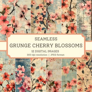 Grunge kersenbloesem digitaal papier, naadloze afbeeldingen van hoge kwaliteit, rommeldagboek bloementuin plakboek/textielontwerpen, bloemenachtergronden