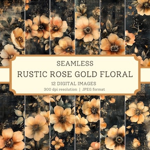 Papel digital floral rústico dorado rosa, imágenes sin costuras de alta calidad, diseños de álbumes de recortes/textiles de jardinería para diarios basura, fondos florales
