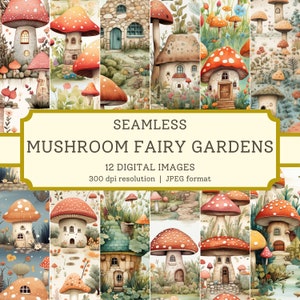 Mushroom Fairy Gardens Papel Digital, 12 Imagens de Alta Qualidade Sem Costura, Papel para Scrapbook/Designs Têxteis para Impressão, Fundos Digitais