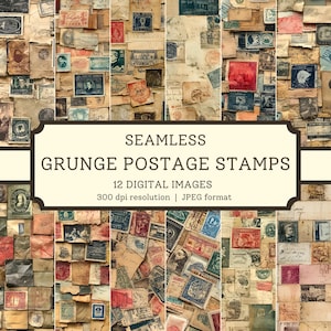 Carta digitale con francobolli grunge, immagini di alta qualità senza soluzione di continuità, design stampabili per album di ritagli/tessili in stile vintage, sfondi digitali