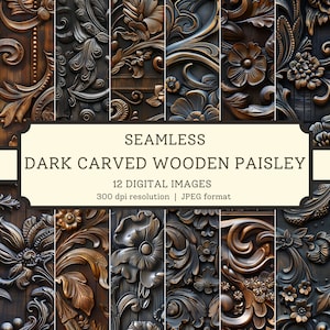 Disegni digitali senza cuciture Paisley in legno intagliato scuro, carta per album stampabile, design tessile, sfondo digitale, immagini di alta qualità