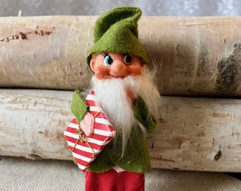 Vintage Bearded Elf figure with Christmas Present - Gnome Style