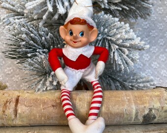 Vintage Elf Pixie Knee Hugger with Red Striped Legs and Long Nose