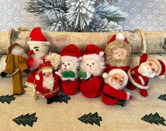 Mixed Lot of 8 Vintage Santas – Felt, Russ, Hallmark, Flocked, Clip-on, Santa - Japan