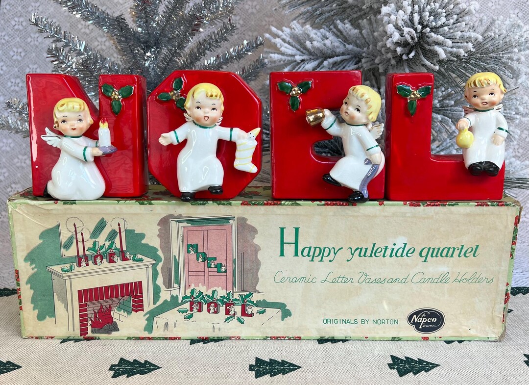 1956 NAPCO Angel NOEL 'happy Yuletide Quartet' Ceramic Letter