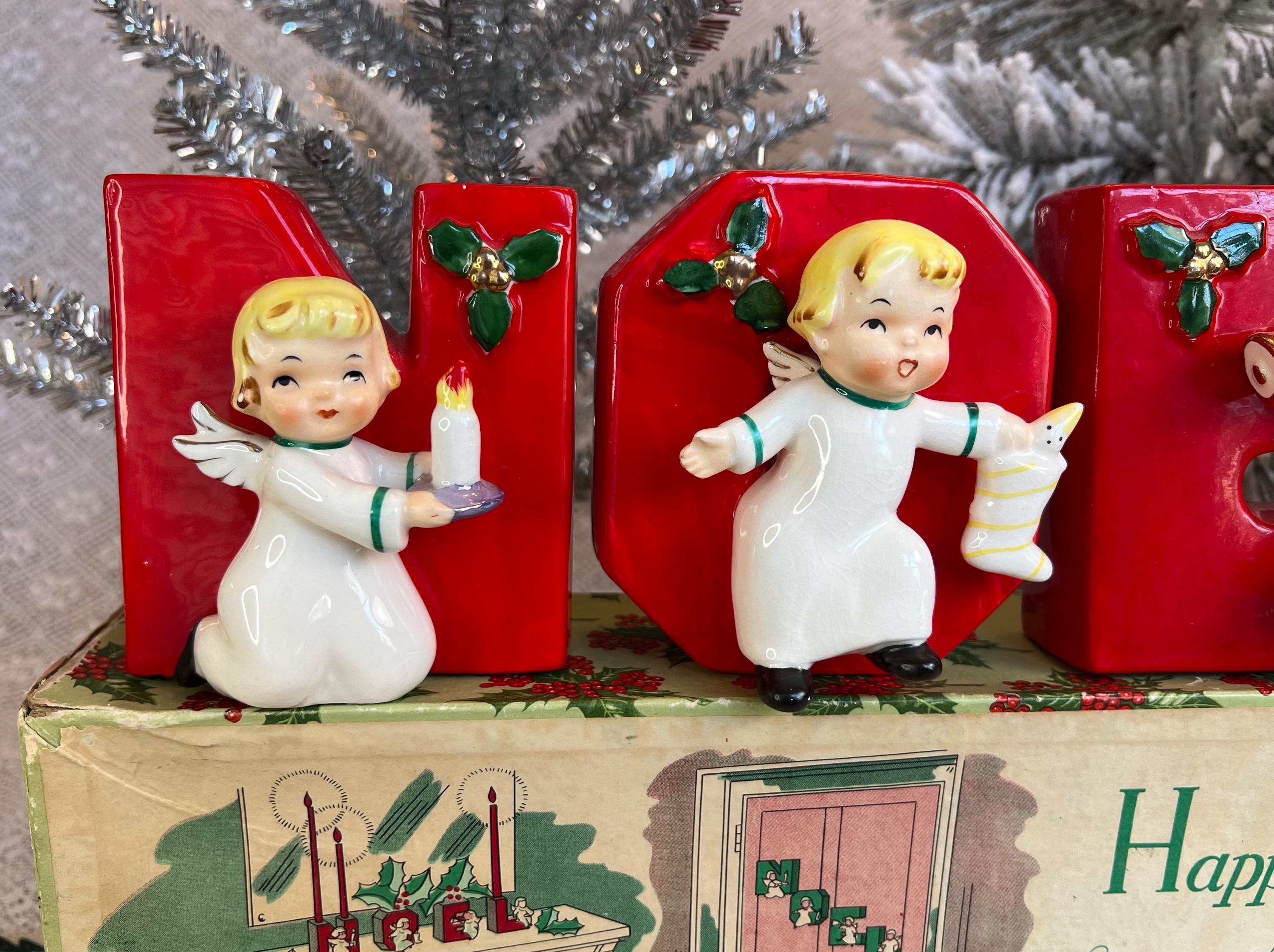 1956 NAPCO Angel NOEL 'happy Yuletide Quartet' Ceramic Letter