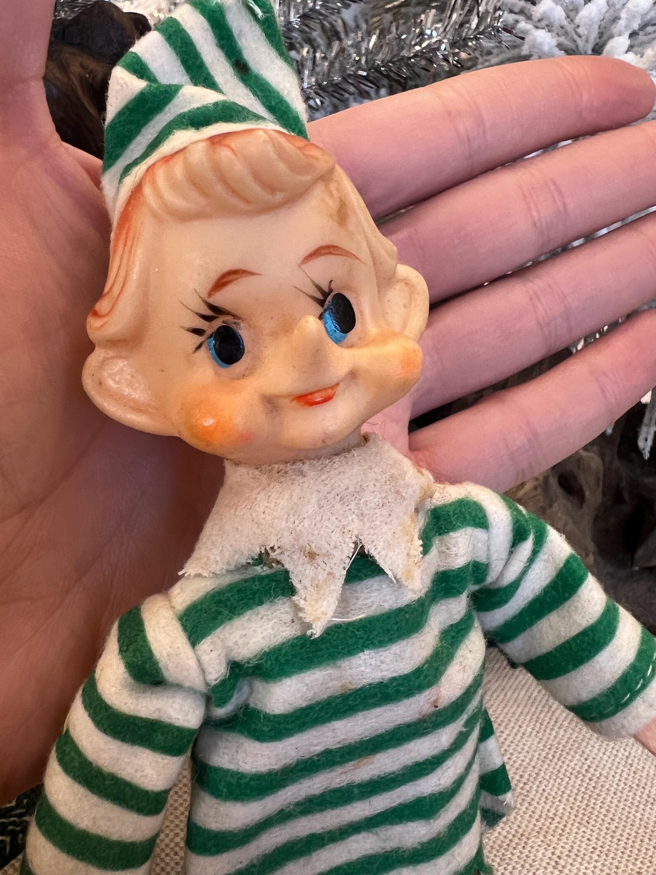 Vintage Elf With Green Striped Shirt, Knee Hugger, Shelf