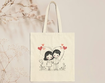 Couple Cotton Canvas Tote Bag, Valentines Day Tote Bag, Tote Bag For Couple, Gift For Girlfriend, Valentines Day Gifts, Gife-For Her