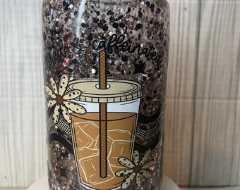 16 oz Tired & Caffeinated Mama Iced Coffee/Lava Drip/Glitter Snowglobe Tumbler