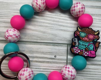 Pulsera de cuentas Cow Love con clip para llavero