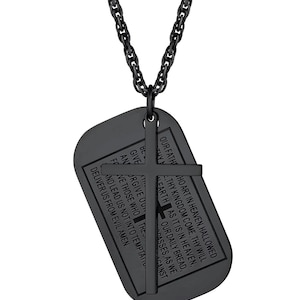 Black Stainless Steel Cross Necklace: Bible Verse Dog Tag Pendant