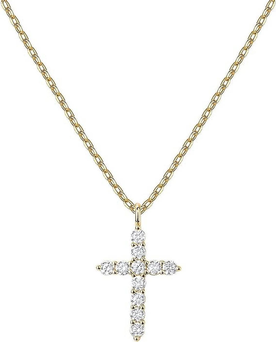 Collana A Croce In Oro 14k Placcato Con Zirconi Cubici – Catena Regolabile 42+5 Cm – Gioiello Donna Elegante