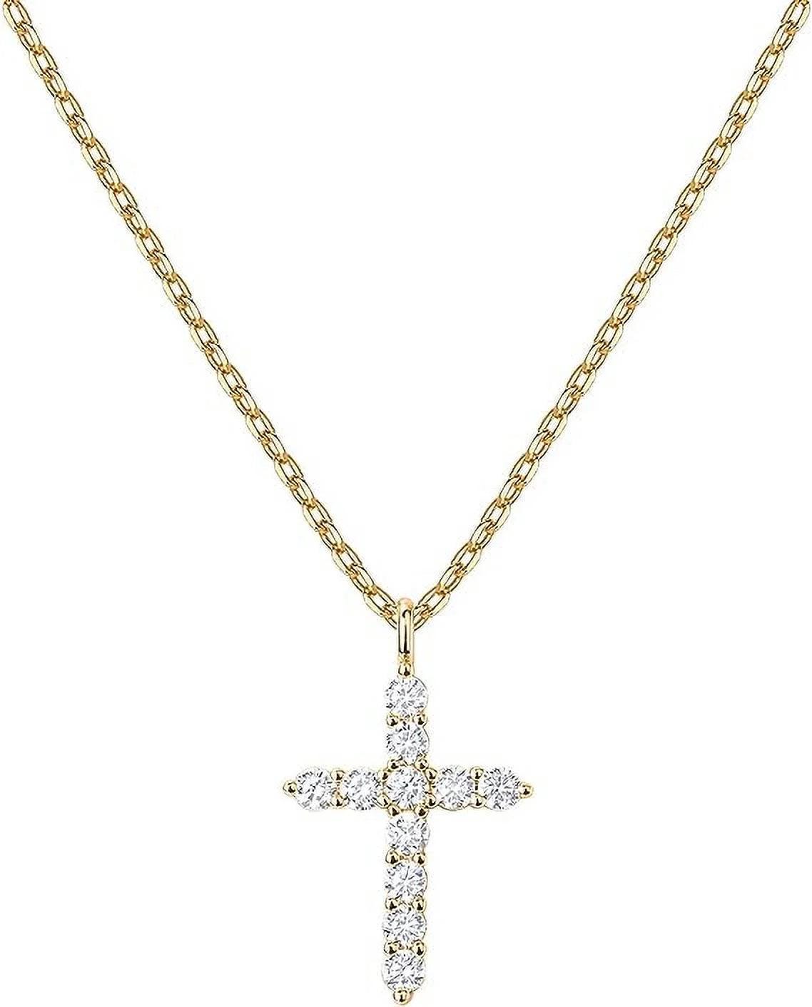 HANLI Collana Croce E Lettera Iniziale Donna - Placcato Oro 14K, Con Zirconi, Anallergica - Gioiello Moda Regalo