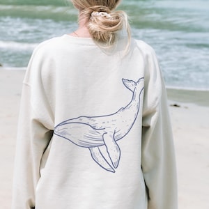 Blue Whale - Sweatshirt Only Backprint / Ocean Animal Lover Gift, Whale Watching Jumper, Nautical Clothing, Sea Creature Shirt, Marine Life