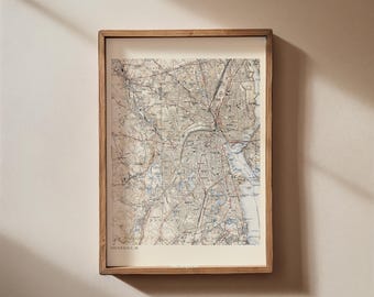 Poster mappa vintage di Providence, RI - Mappa con download immediato, mappa murale di Rhode Island, arte murale di Providence, stampa mappa vintage degli Stati Uniti