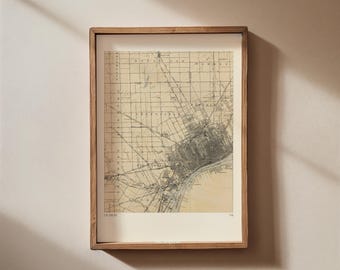 Vintage Map of Detroit, Michigan - Instant Download Map - Detroit Wall Art - Vintage US Map Print - Michigan Wall Decor - Michigan Gift