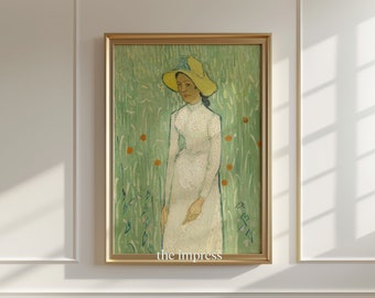 Impressionist Woman Portrait Print - Vintage Green Wall Art - Eclectic Impressionist Poster - Portrait of a Lady - Printable Decor