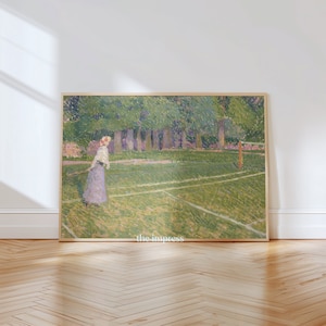 Impressionist Tennis Court Painting | Tennis Art Print | Woman Playing Tennis | Tennis Printable Wall Art