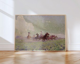 Dipinto impressionista di cavalli western - Arte murale western femminile - Arte cowboy boho - Decorazione di una casa ranch - Arte western neutra