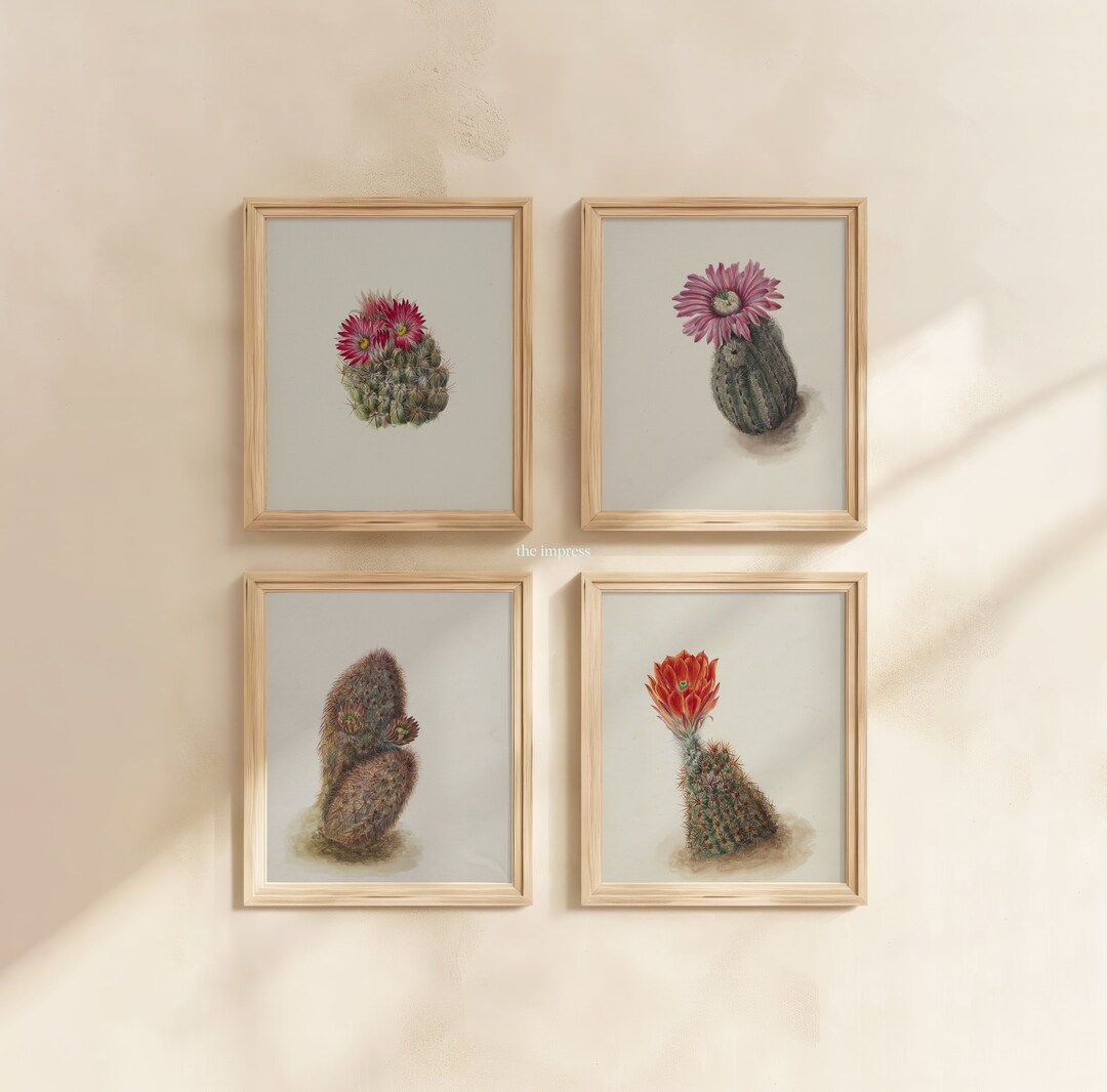 Set of 4 Cactus Prints - Boho Nursery Wall Art - Pink Cactus Decor ...