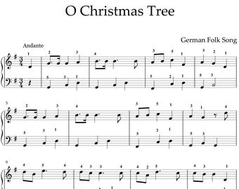 Ein Weihnachtsbaum-Klavier Arrangement im pdf Format, einfacher Schwierigkeitsgrad.