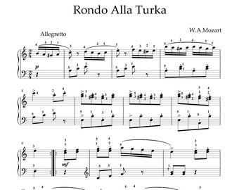 Rondo Alla Turka-W.A.Mozart -Partituras para Piano, nivel intermedio simplificado.