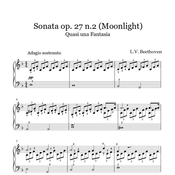 Sonata Op.27 N.2 Moonlight-Piano Easy Sheet Music