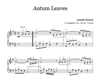 Autum Leaves-Piano Easy Sheet Music, pdf file