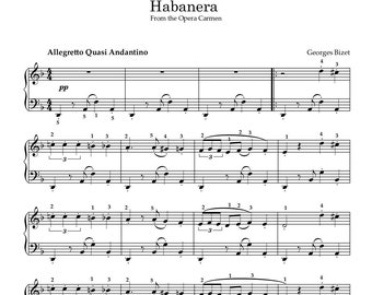 Habanera of Bizet - Opera Carmen- Easy Piano Sheet Music