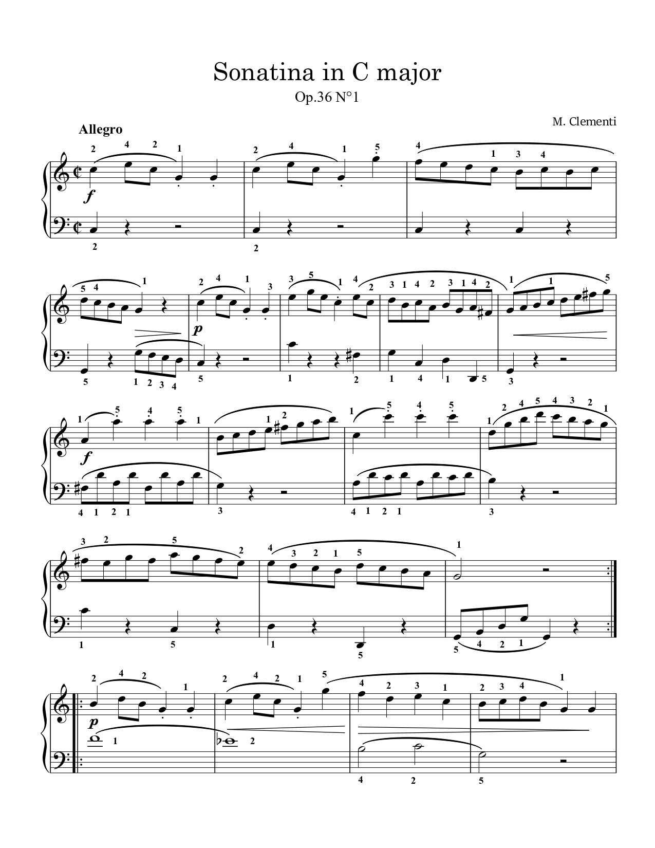 ソナチネ ハ長調 作品36 N.1 - クレメンティ - 第1楽章 - ピアノ楽譜