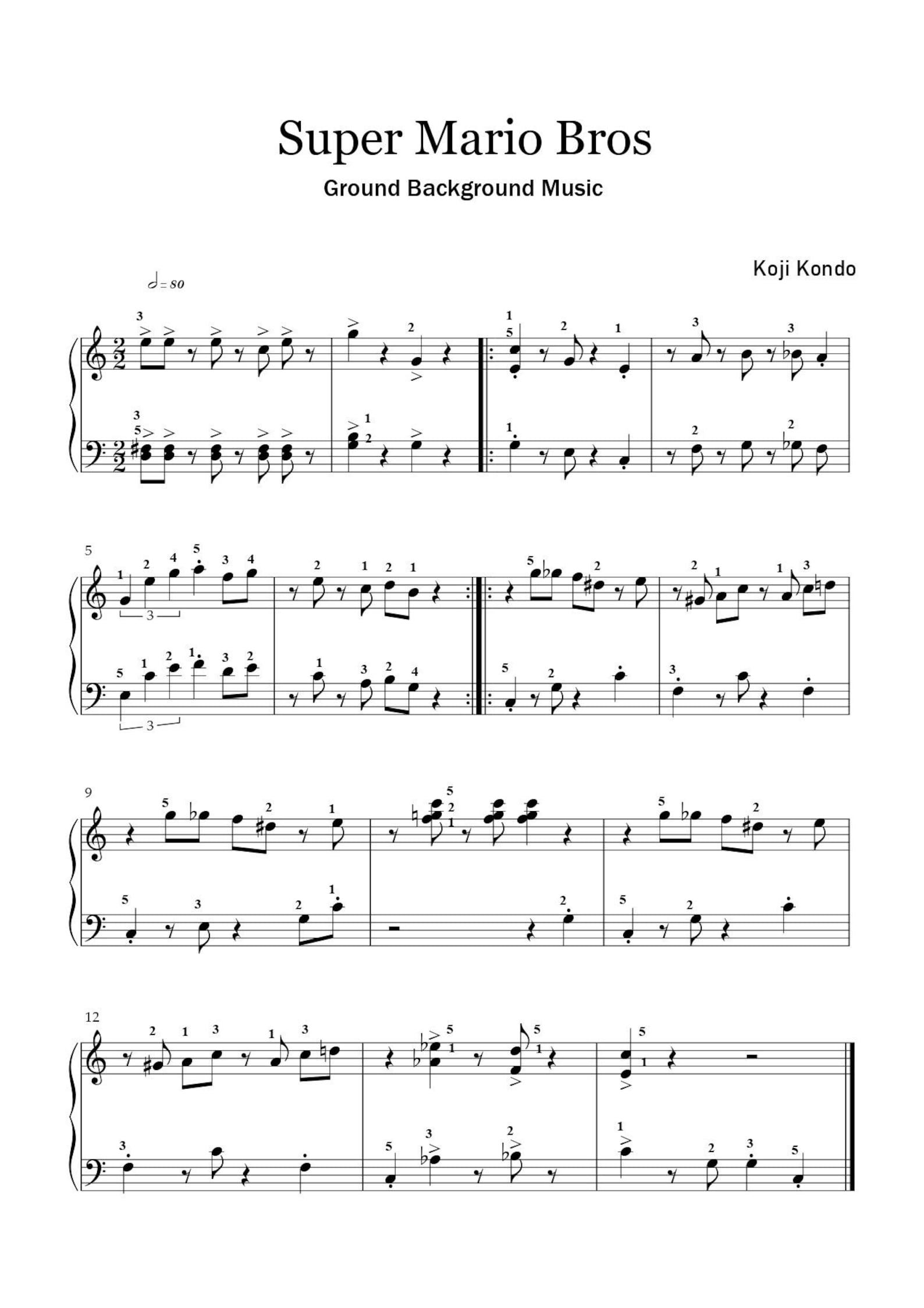 Super Mario Bros Tema - Partitura Fácil Para Piano - Etsy