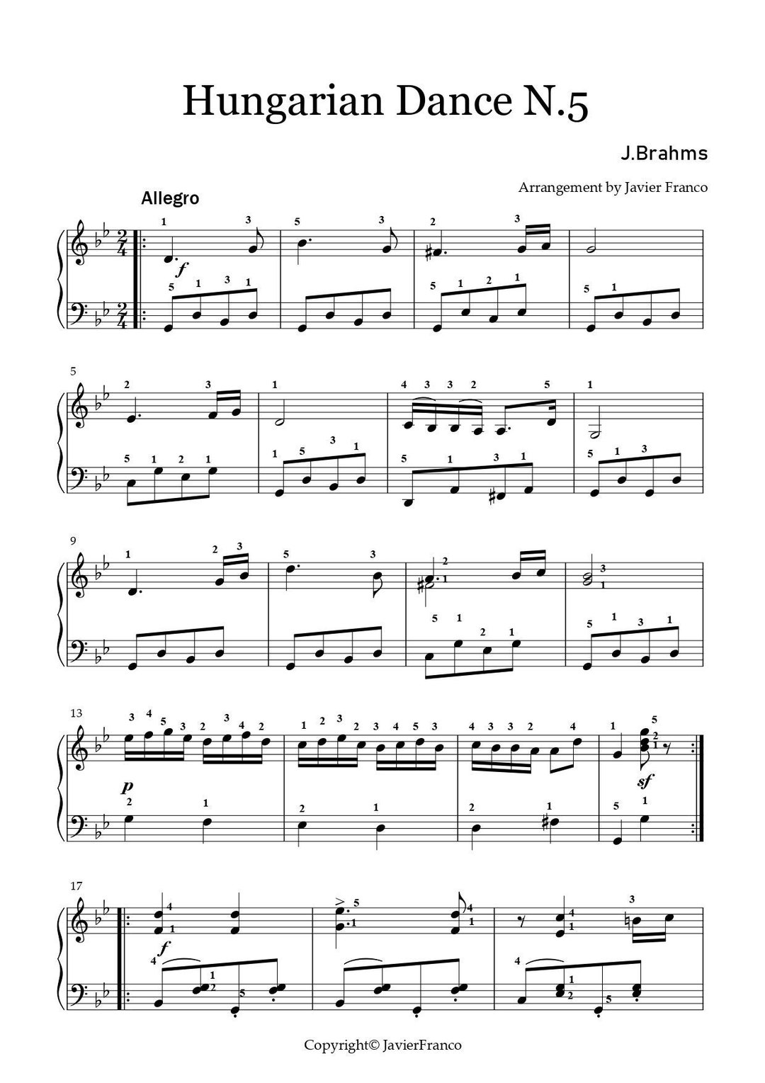 Hungarian Dance N 5 Piano Sheet Music Etsy